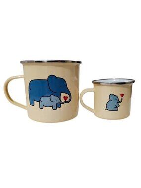 Jack Rabbit Creations Elephants Tea-For-Two Enamelware Big and Little Mugs